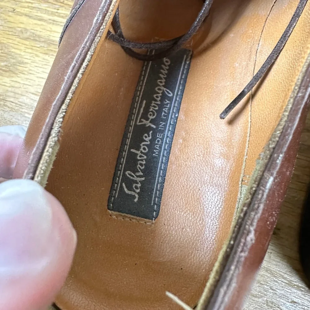 Salvatore Ferragamo Tramezza Brown Leather Cap Toe Oxford Shoes Mens 8 D Italy